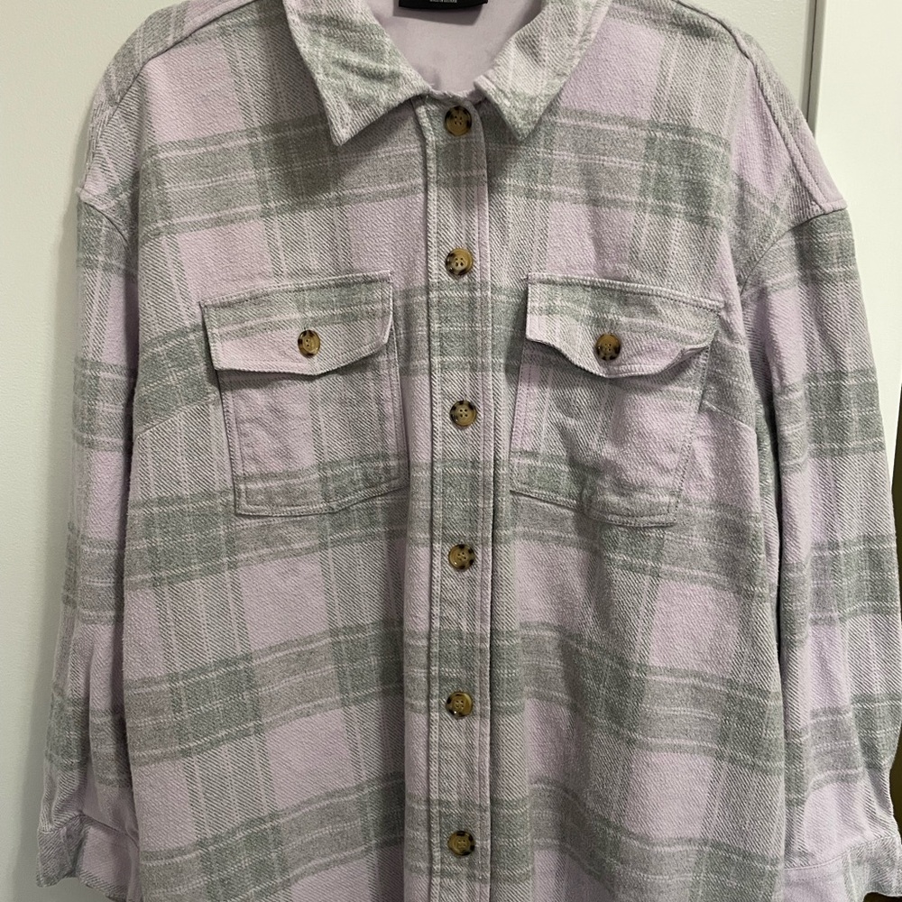 Lane Bryant Lavender and Gray Plaid Button-Down Shirt